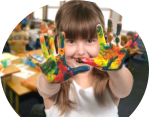 student with painted hands