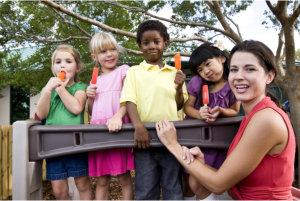 teacher and students eating ice cream